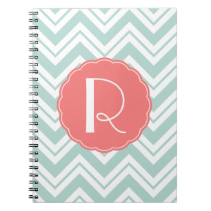 Mint and Coral Chevron Monogram Notebook