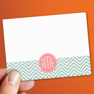 Mint and Coral Chevrons Custom Monogram Post-it Notes