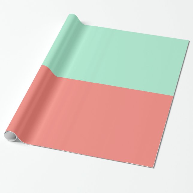 Mint and Coral Colour Block Wrapping Paper (Unrolled)