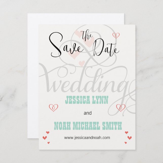 Mint and Coral FairyTale Wedding Save the Date Invitation (Front/Back)
