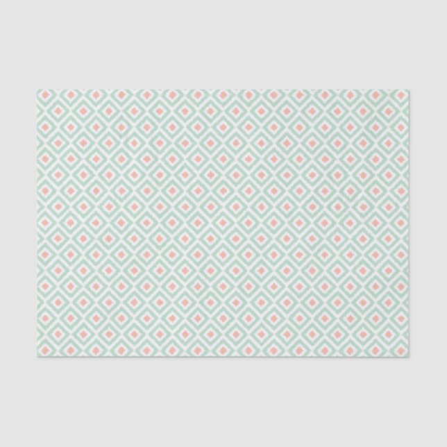 Mint and Coral Ikat Diamonds Pattern Tissue Paper (Front)