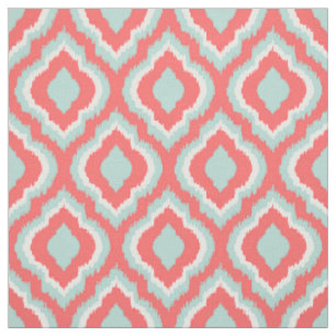 Mint and Coral Ikat Moroccan Fabric