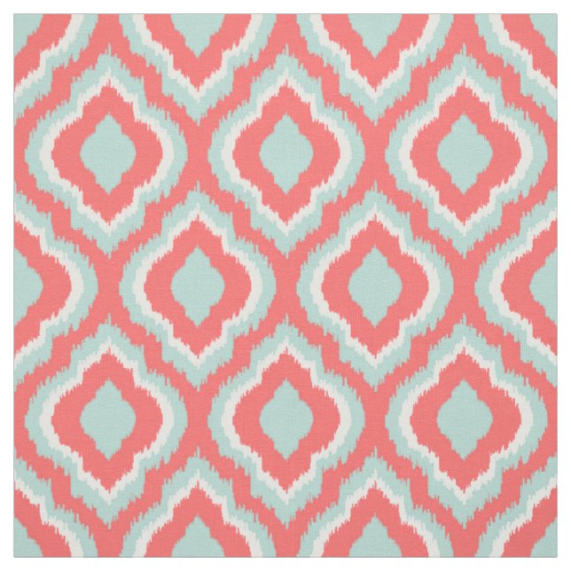 Mint and Coral Ikat Moroccan Fabric (Swatch)