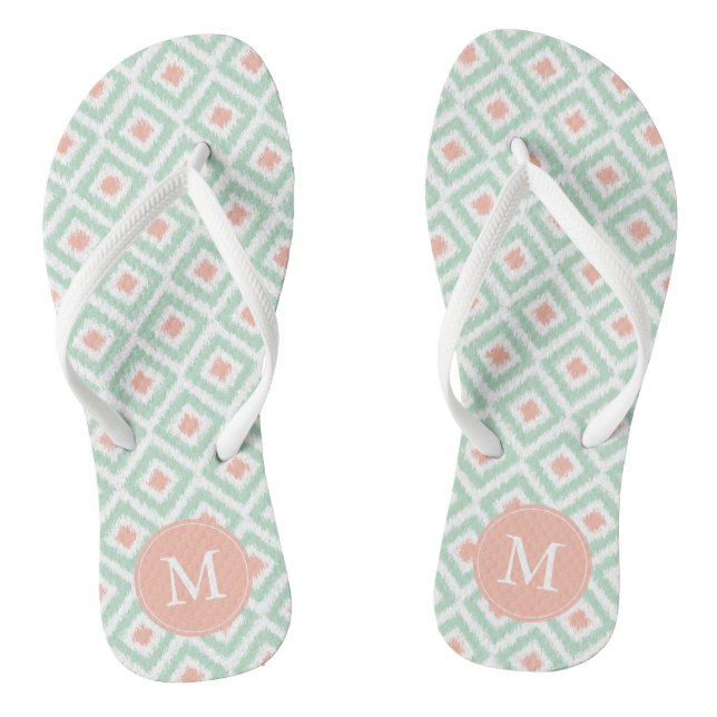 Mint and Coral Ikat Pattern Jandals (Footbed)