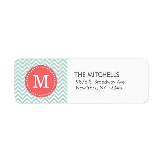 Mint and Coral Modern Chevron Custom Monogram (Front)