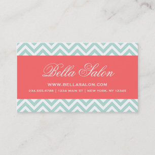 Mint and Coral Modern Chevron Stripes Business Card