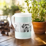 Mint and Coral Photo Collage Custom Monogram Bone China Mug<br><div class="desc">Use 3 square photos to create a unique and personal gift. Or you can keep the hipster puppy and make a trendy keepsake. If you need to adjust the pictures,  click on the customise tool to make changes.</div>
