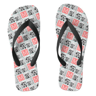 Mint and Coral Photo Collage Custom Monogram Jandals