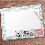 Mint and Coral Photo Collage Custom Monogram Notepad<br><div class="desc">Use 3 square photos to create a unique and personal gift. Or you can keep the hipster puppy and make a trendy keepsake. If you need to adjust the pictures,  click on the customise tool to make changes.</div>
