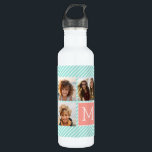 Mint and Coral Photo Collage with Custom Monogram 710 Ml Water Bottle<br><div class="desc">Use 3 square photos to create a unique gift. Or you can keep the cute puppy and make a trendy keepsake. If you need to adjust the pictures,  click on the customise tool to make changes.</div>