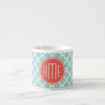 Mint and Coral Quatrefoil with Custom Monogram Espresso Cup<br><div class="desc">Mint and Coral Quatrefoil with Custom Monogram</div>