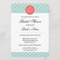 Mint and Coral Quatrefoil with Custom Monogram