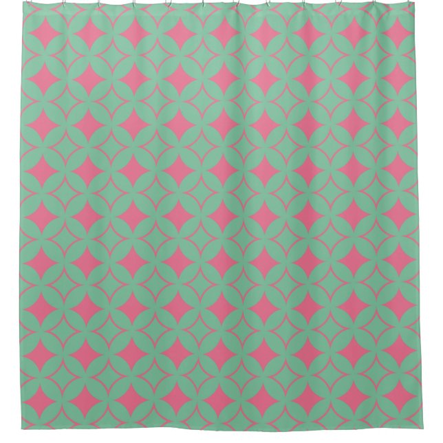 Mint and coral shippo shower curtain (Front)