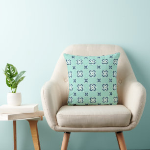 Mint and Dark Blue Interwoven Flower Pattern Cushion