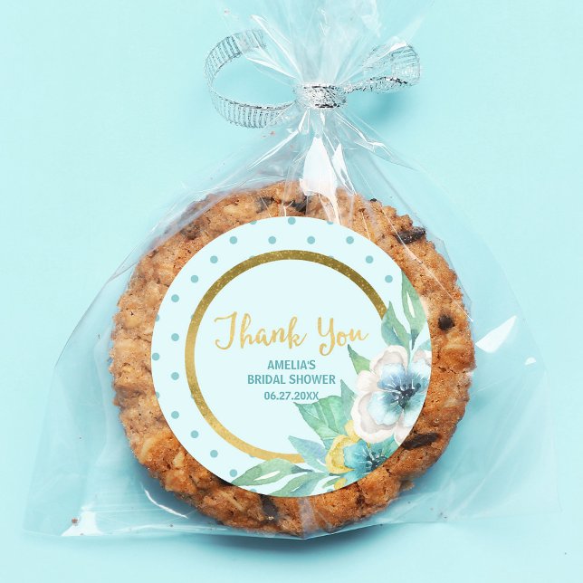 Mint and Faux Gold Floral Bridal Shower Classic Round Sticker (Creator Uploaded)