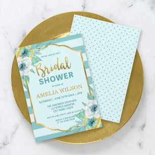 Mint and Faux Gold Floral Bridal Shower Invitation