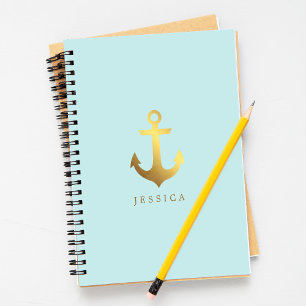 Mint and Faux Gold Foil Anchor Notebook