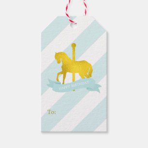 Mint and Faux Gold Foil Carousel Horse Gift Tags