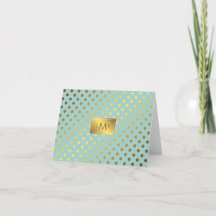 Mint and Faux Gold Foil Polka Dots Monogrammed Note Card