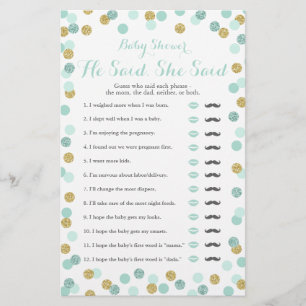 Mint and Gold Baby Shower He Said She Said Game