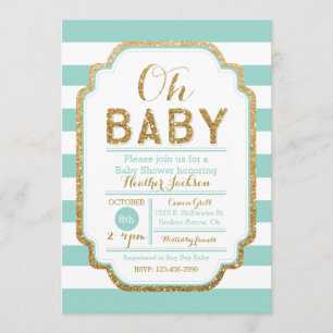 Mint And Gold Baby Shower Invitation, Baby Girl Invitation