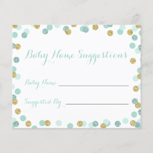 Mint and Gold Baby Shower Name Suggestion Cards