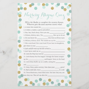 Mint and Gold Baby Shower Nursery Rhyme Quiz