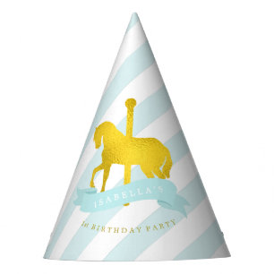Mint and Gold Carousel Horse Girl's Birthday Party Hat