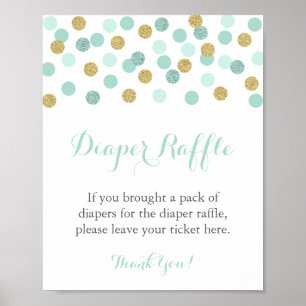 Mint and Gold Glitter Diaper Raffle Display Sign
