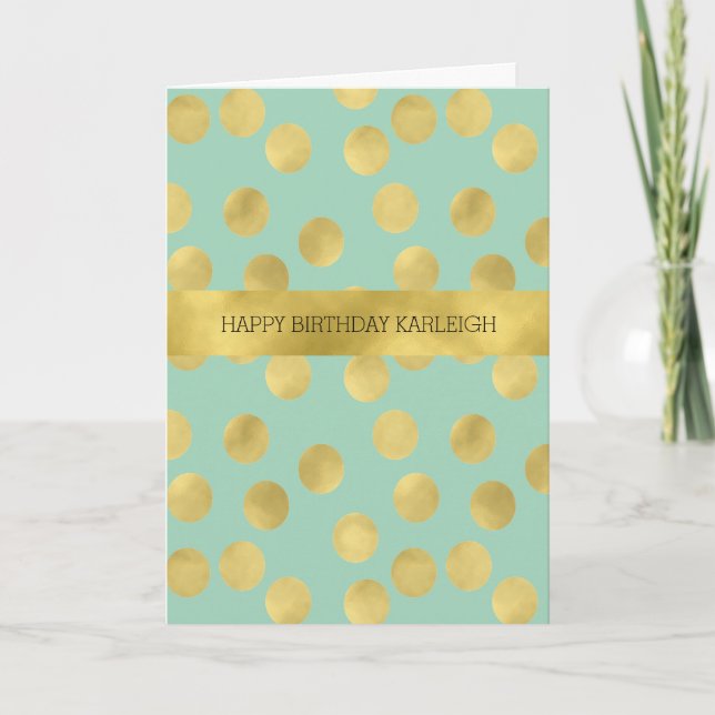 Mint and Gold Glitz Dots Birthday Card (Front)