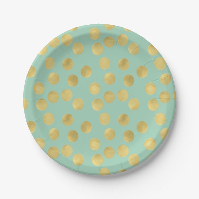 Mint and Gold Glitz Dots Paper Plate (Front)