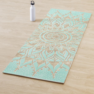 Mint and gold mandala yoga mat