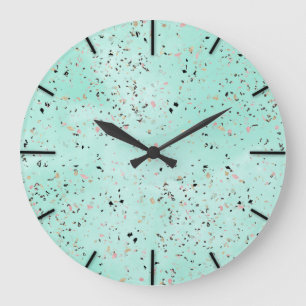 Mint and gold marble terrazzo design Confetti Large Clock
