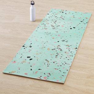 Mint and gold marble terrazzo design Confetti Yoga Mat