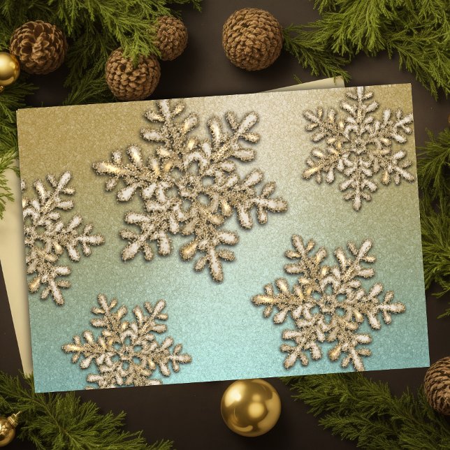 Mint and Gold Snowflake Shimmer Holiday Card (Creator Uploaded)