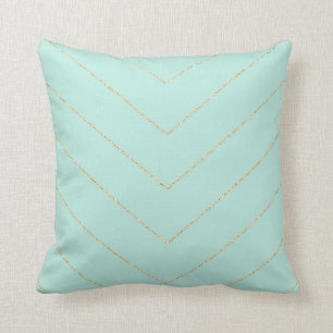 Mint and Gold Striped Pattern Cushion