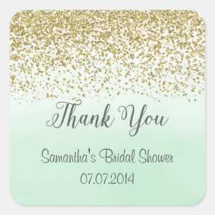 Mint and Gold Thank You Stickers