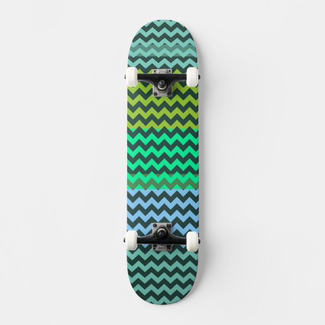 Mint and Green Chevron Zigzag Stripe Pattern Skateboard (Front)