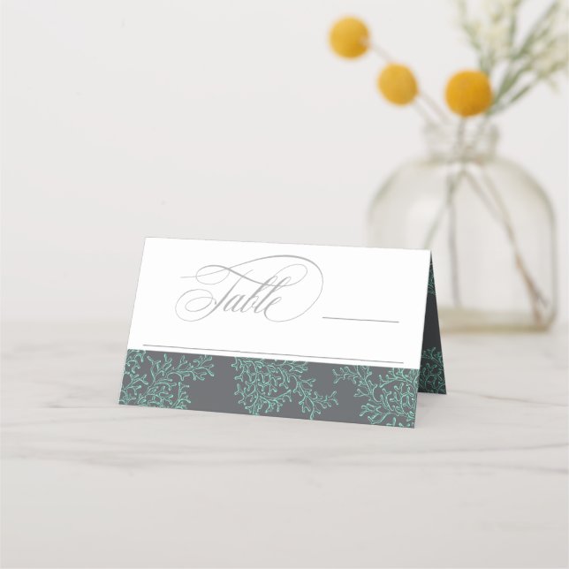 Mint and Grey Coastal Wedding Theme Place Card (Front)