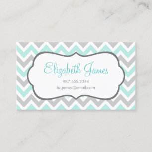 Mint and Grey Colourful Chevron Stripes Business Card