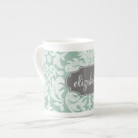 Mint and Grey Damask Pattern Custom Name