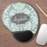 Mint and Grey Damask Pattern Custom Name Gel Mouse Pad<br><div class="desc">Add your name or monogram to this trendy and feminine floral damasks with popular colours. The damask has a whimsical chalkboard look.</div>