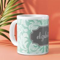 Mint and Grey Damask Pattern Custom Name