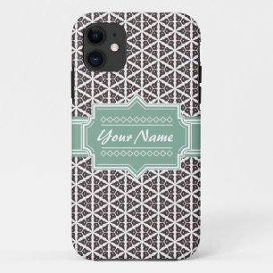 Mint and Grey Floral Trellis Pattern Personalised Case-Mate iPhone Case