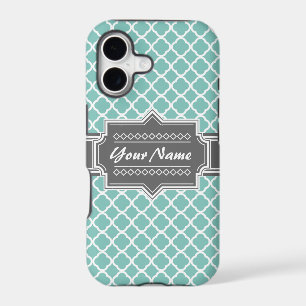 Mint and Grey Moroccan Quatrefoil Personalised N1