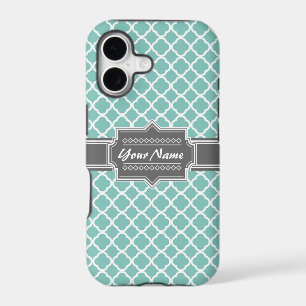 Mint and Grey Moroccan Quatrefoil Personalised N1