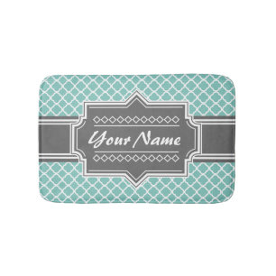 Mint and Grey Moroccan Quatrefoil Personalised N1 Bath Mat