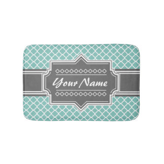 Mint and Grey Moroccan Quatrefoil Personalised N1 Bath Mat