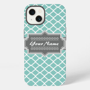 Mint and Grey Moroccan Quatrefoil Personalised N1 iPhone 13 Case