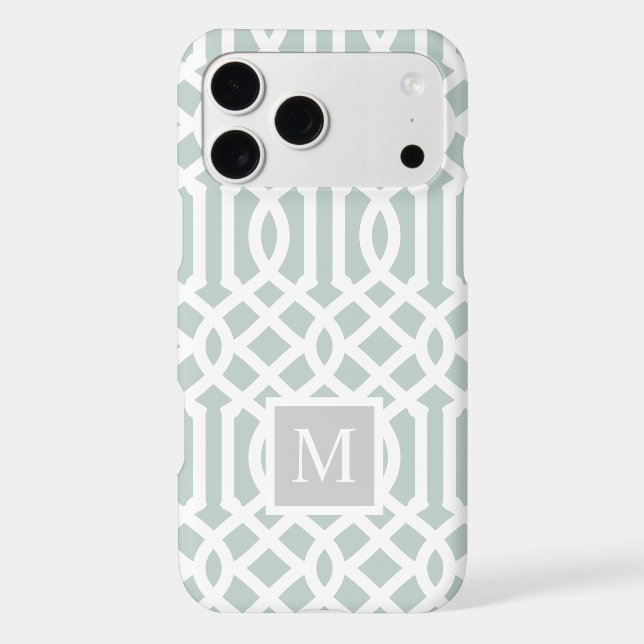 Mint and Grey Trellis Monogram | Editable Colours (Back)